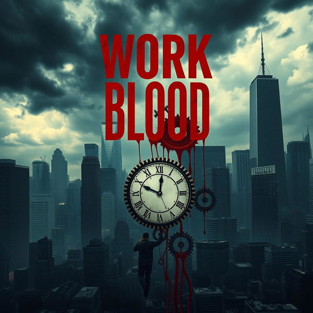 A dramatic and intense book cover featuring the concept of 'work blood'