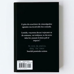 A book's back cover design with a black background, featuring the text: "Este livro de pequenos poemas trata da confusão de sentimentos e da negação dos mesmos