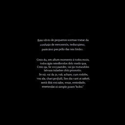 A book's back cover design with a black background, featuring the text: "Este livro de pequenos poemas trata da confusão de sentimentos e da negação dos mesmos
