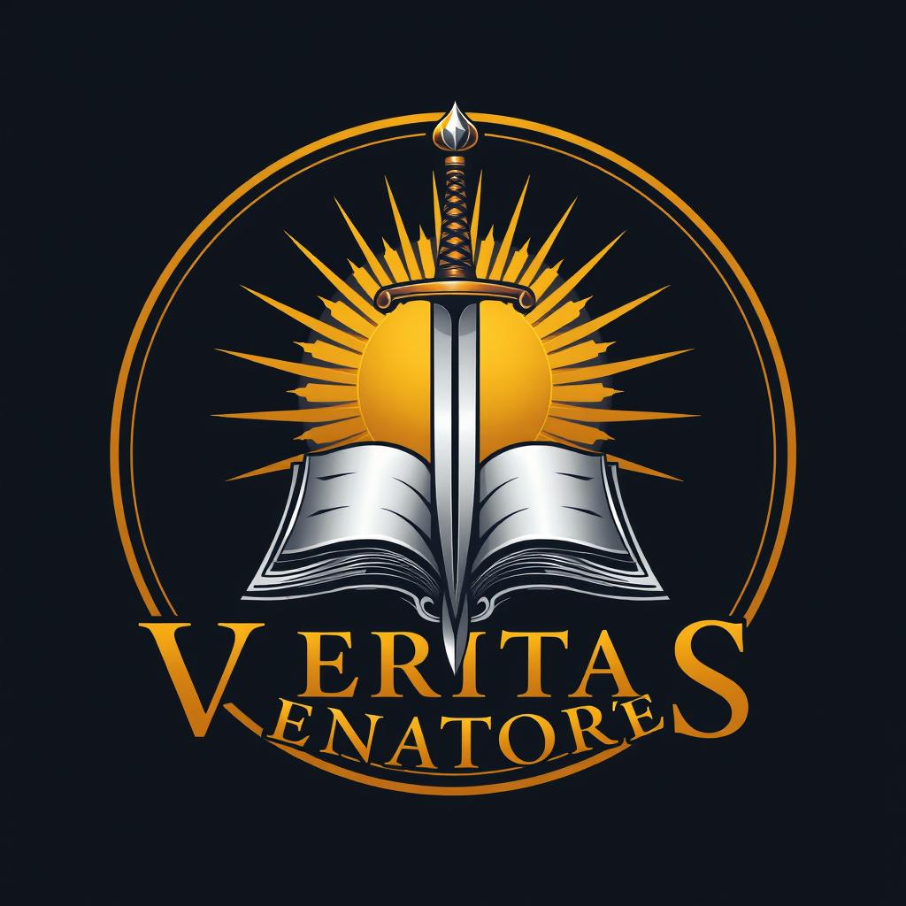 Create a logo design for "Veritas Venatores" featuring elements of gold and silver