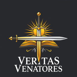 Create a logo design for "Veritas Venatores" featuring elements of gold and silver