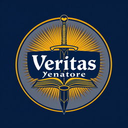 Logo design for "Veritas Venatores" featuring a stylized sword and an open book