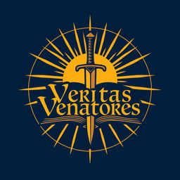 Logo design for "Veritas Venatores" featuring a stylized sword and an open book