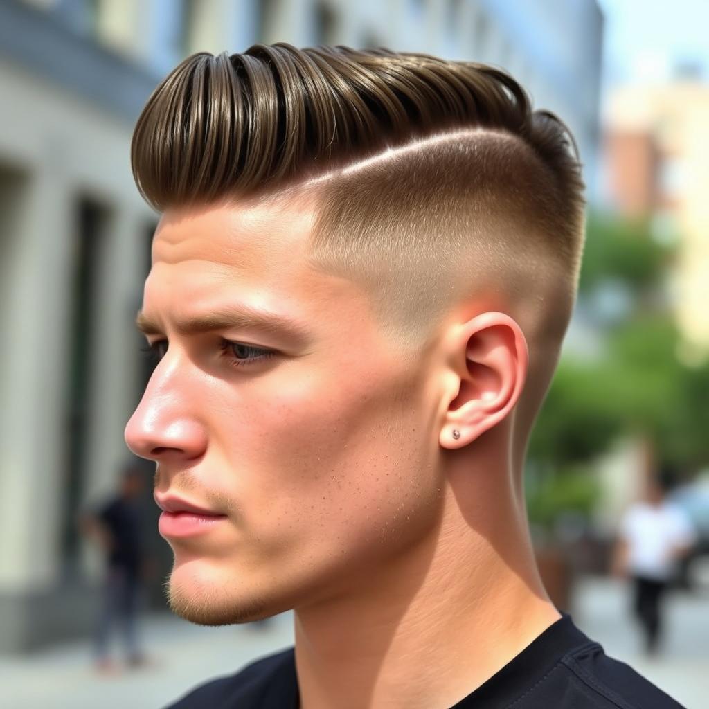 A trendy and stylish fade hairstyle for men, showcasing a seamless transition from short to longer hair