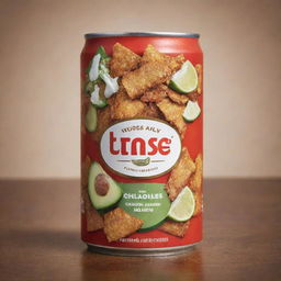 A visually striking image of a can branded as 'Brass', filled with tempting, delicious chilaquiles.