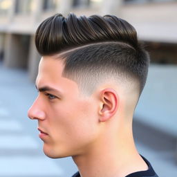 A trendy and stylish fade hairstyle for men, showcasing a seamless transition from short to longer hair