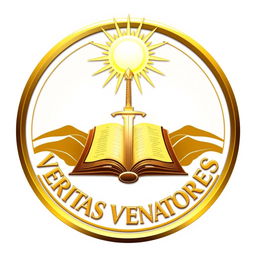 A golden logo featuring the words 'Veritas Venatores' encased in a circle