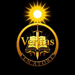 A golden logo featuring the words 'Veritas Venatores' encased in a circle