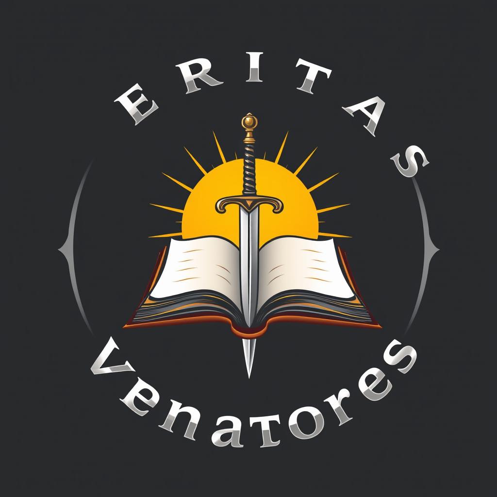 A logo featuring the phrase 'Veritas Venatores' in silver and gold, wrapped in a circle