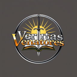 A logo featuring the phrase 'Veritas Venatores' in silver and gold, wrapped in a circle