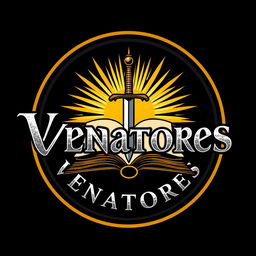 A logo featuring the phrase 'Veritas Venatores' in silver and gold, wrapped in a circle