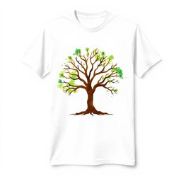 A simple yet elegant design for a white T-shirt using spray paint style, featuring a bold tree logo at the center