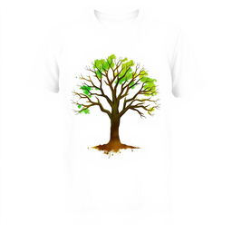 A simple yet elegant design for a white T-shirt using spray paint style, featuring a bold tree logo at the center