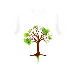 A simple yet elegant design for a white T-shirt using spray paint style, featuring a bold tree logo at the center