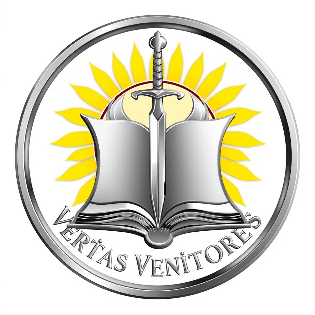 A silver-colored logo of 'Veritas Venatores', encased in a circle