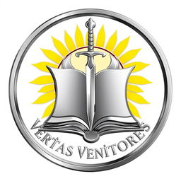 A silver-colored logo of 'Veritas Venatores', encased in a circle