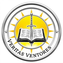 A silver-colored logo of 'Veritas Venatores', encased in a circle