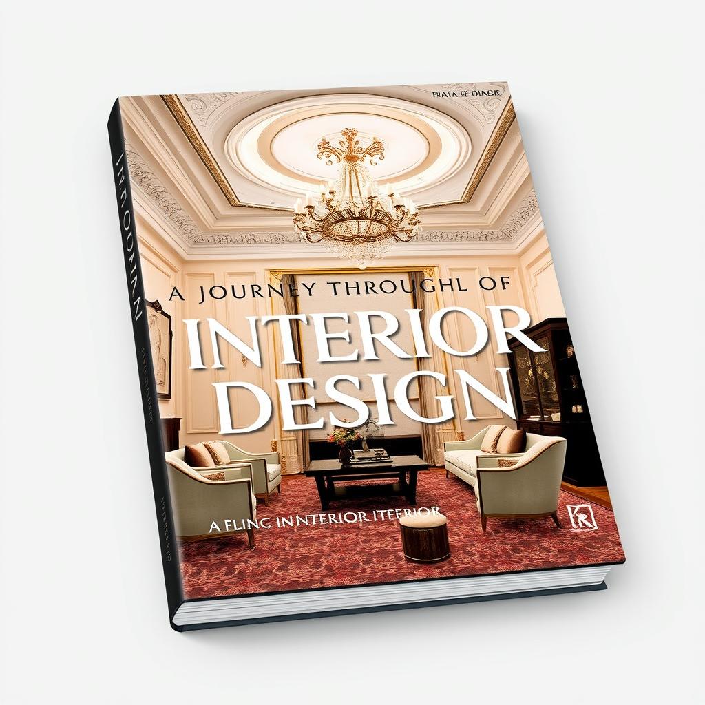 A stylish and elegant book cover design for a book titled 'A Journey Through the World of Interior Design'