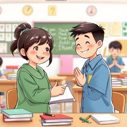 A heartwarming classroom scene illustrating the act of gratitude among young students