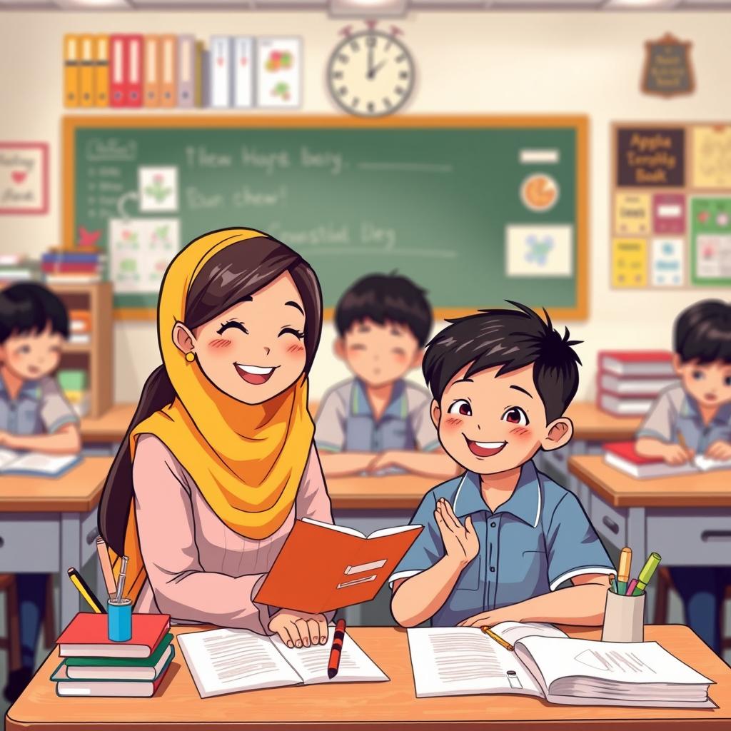 A heartwarming classroom scene illustrating the act of gratitude among young students