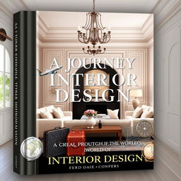 A stylish and elegant book cover design for a book titled 'A Journey Through the World of Interior Design'