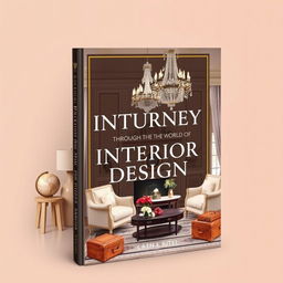 A stylish and elegant book cover design for a book titled 'A Journey Through the World of Interior Design'