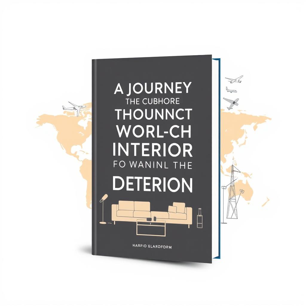 A modern and simple book cover design for a book titled 'A Journey Through the World of Interior Design'