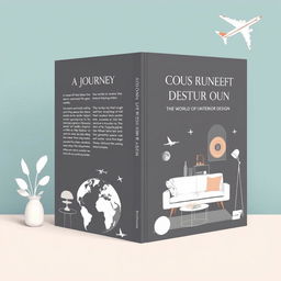 A modern and simple book cover design for a book titled 'A Journey Through the World of Interior Design'