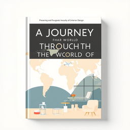 A modern and simple book cover design for a book titled 'A Journey Through the World of Interior Design'