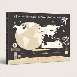 A modern and simple book cover design for a book titled 'A Journey Through the World of Interior Design'