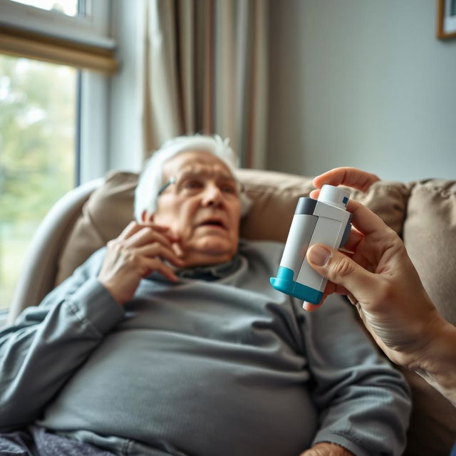 An elderly adult experiencing a respiratory emergency at home, with an exacerbation of asthma or COPD