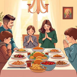 A harmonious family scene set in a warm, inviting dining room