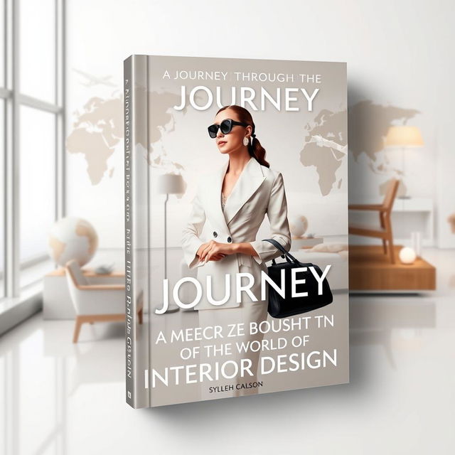 A modern and simple book cover design for 'A Journey Through the World of Interior Design'