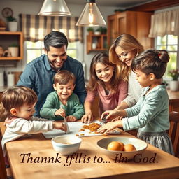 A heartwarming family scene in a cozy kitchen or living room depicting children actively helping their parents with household chores