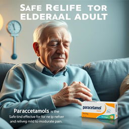 A hyper-realistic image illustrating how paracetamol helps relieve fever and pain in the elderly