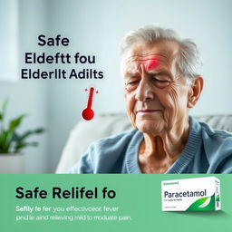 A hyper-realistic image illustrating how paracetamol helps relieve fever and pain in the elderly