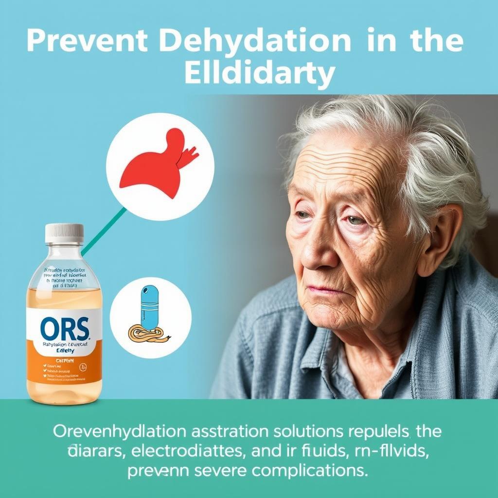 An image illustrating how oral rehydration solutions help prevent dehydration in the elderly