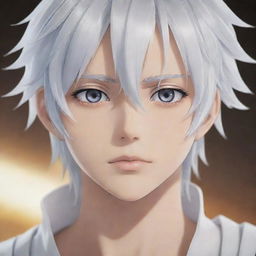 A white-haired anime boy with captivating eyes and a serene expression.