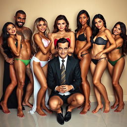 A diverse group of adult models representing multiple ethnicities, including Arab, European, and Asian, all depicted with realistic body proportions