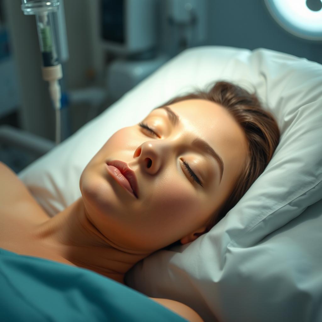 A woman under the effects of anesthesia, peacefully resting with a relaxed expression