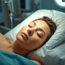 A woman under the effects of anesthesia, peacefully resting with a relaxed expression