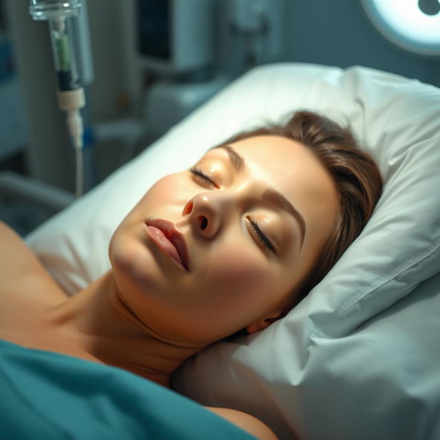 A woman under the effects of anesthesia, peacefully resting with a relaxed expression