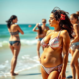 A romantic scene at the beach featuring two women