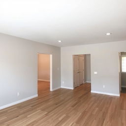 A living room with walls painted in light gray acrylic paint, featuring a matte white ceiling