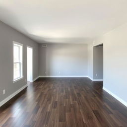 A living room with walls painted in light gray acrylic paint, featuring a matte white ceiling