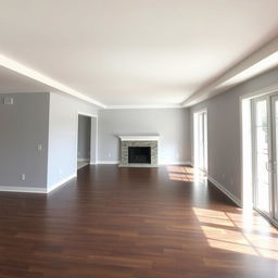 A living room with walls painted in light gray acrylic paint, featuring a matte white ceiling