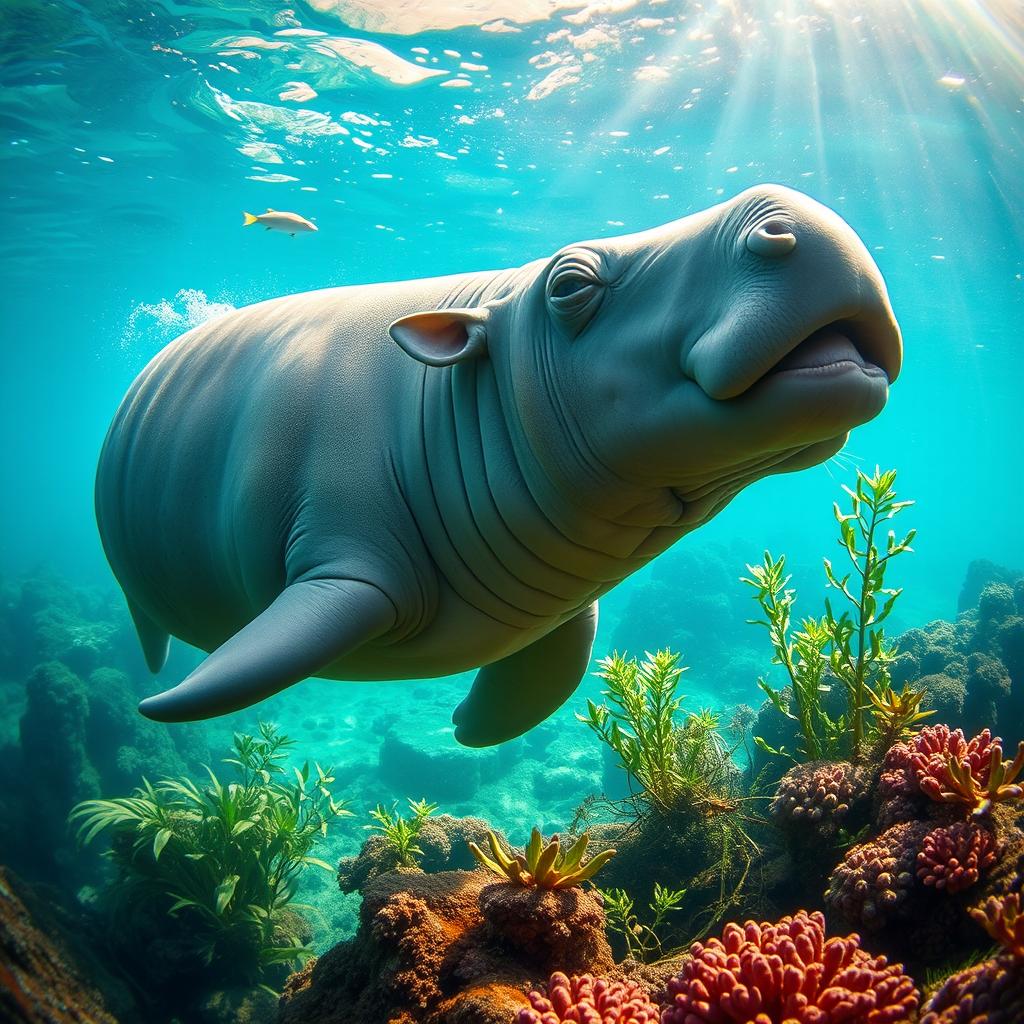 A captivating image of a sea cow, gracefully swimming in crystal clear waters