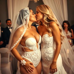 Two white-skinned women in romantic wedding and bridal scenes