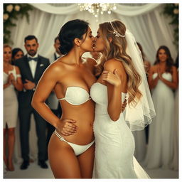 Two white-skinned women in romantic wedding and bridal scenes