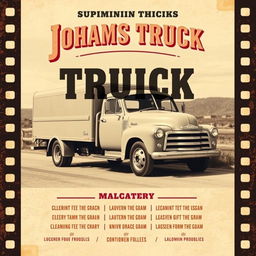 Create a 1950s vintage movie poster effect for the image featuring the truck